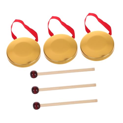 3 Sätze 9cm Gong Mit Gongstab Schlaginstrumentenset Gonginstrument Handgong Musikinstrument schlagzeug interessantes Gongspielzeug Musikalische Party-Requisiten Verkupferung Golden BESTonZON von BESTonZON