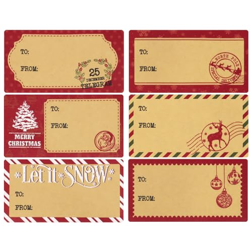 BETESSIN 120 Stück Aufkleber Weihnachten - 7.5x4cm Geschenkaufkleber aus Kraftpapier - Weihnachtsetiketten Selbstklebend - Weihnachtsaufkleber zum Beschriften - Weihnachtssticker für Namensetiketten von BETESSIN