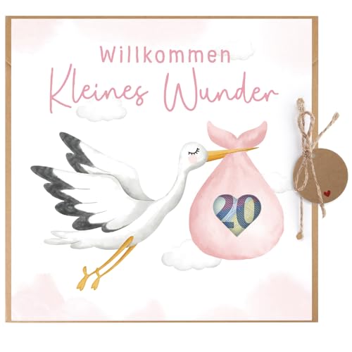 BETESSIN Welcome Home Baby Geschenke - Willkommen Zuhause Karte zur Geburt Mädchen - Glückwunschkarte mit Storch Motiv - Geburtskarte mit Umschlag - Geldgeschenke Verpackung zur Geburt & Babyparty von BETESSIN