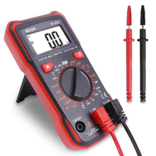 BEVA Digital Multimeter, Spannungsprüfer Strommessgerät CAT Ⅲ 600 V Voltmeter Durchgangsprüfer für AC/DC Spannung, DC Strom, Durchgang, Widerstand, Diode, Mit faltbar Ständer und Messleitungen von BEVA