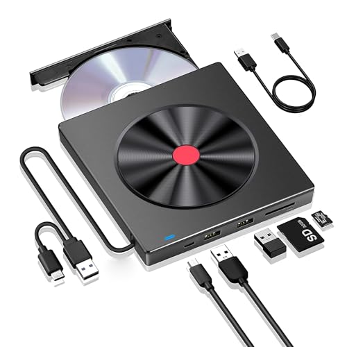 BEVA Externe CD DVD Laufwerk USB 3.0 Type-C, DVD Laufwerk mit USB Port&SD/TF Slot, RW Brenner Tragbar Schnelle Datenübertragung von BEVA