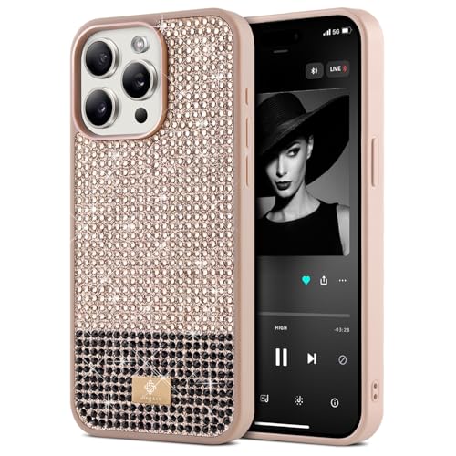 BEZ Handyhülle für iPhone 15 Pro Hülle Glitzer, Sparkle Diamond Crystal Bling Hülle mit Bling & Co. Serie für iPhone 15 Pro, Champagne Rosa von BEZ