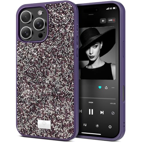 BEZ Handyhülle für iPhone 16 Pro Hülle Glitzer, Sparkle Diamond Crystal Bling Hülle mit Bling & Co. Serie für iPhone 16 Pro, Viola Lila von BEZ