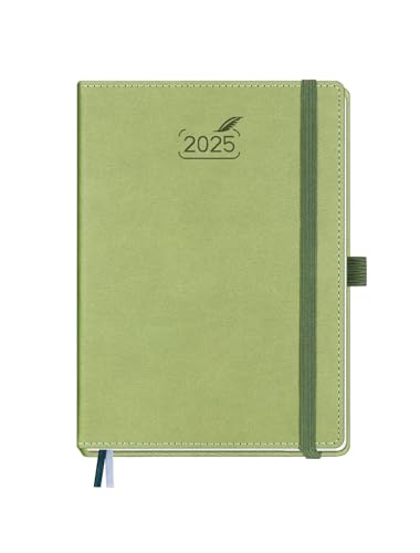 BEZEND Kalender 2025 Buchkalender A5 1 Woche 2 Seiten | Terminplaner 2025 Wochenplaner mit 100 g/m² Papier & Monats-Register | Planer & Terminkalender mit PU-Leder Hardcover - Kiwi von BEZEND