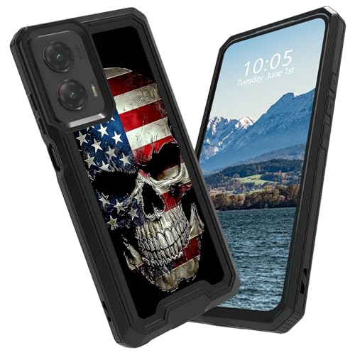 BFDHGQZC Schutzhülle für Moto G Stylus 5G 2024, zweilagig, strapazierfähig, stoßfest, robust, für Damen und Herren, Totenkopf mit amerikanischer Flagge von BFDHGQZC