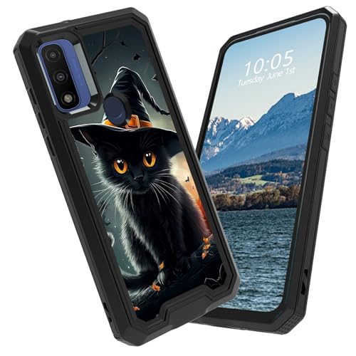 Schutzhülle für Moto G Play 2023/G Pure/G Power 2022, zweilagig, strapazierfähig, stoßfest, robust, schwarze Katze mit Hexenhut von BFDHGQZC