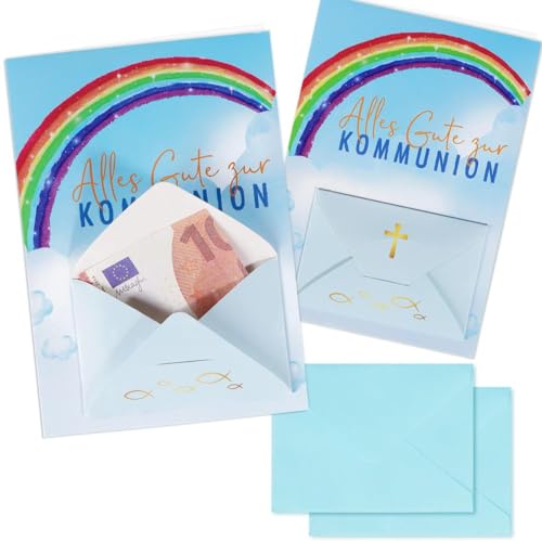 BHGT 2 Stück Kommunionkarten Kommunion Geldgeschenk mit Umschlag Blau Kommunion Glückwunschkarte Kommunion Geschenk zur Kinder Tauben Konfirmation Deko Junge Mädchen Geldgeschenke (blau) von BHGT