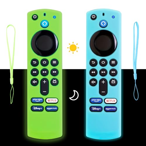 Firestick-Fernbedienungshülle BHHB Fernbedienungsabdeckung Silikon Kompatibel mit Fire Stick TV Alexa Sprach-Fernbedienung (3rd Gen) 2021 Nachtglühen mit Umhängeband - 2 Pack (Blau&Grün) von BHHB