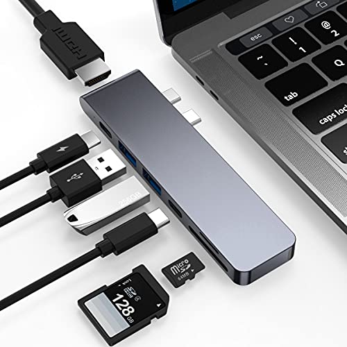 USB C Adapter für MacBook Pro Air, 7-in-2 MacBook Hub mit 4K@30Hz HDMI, Thunderbolt 3 (Support 5K@60Hz/40Gbps/100W PD), USB 3.0, SD/TF, USB C Dock für MacBook M3 M2 M1 2024 2023 2022 2021 von BHHB