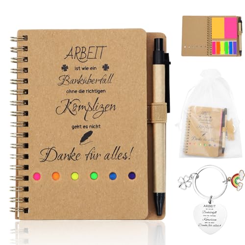 BHHTBB Abschiedsgeschenk Kollegen Jobwechsel Abschied Kollegin Abschiedsgeschenke für Kollegen Set Inklusive Notizbuch und Schlüsselanhänger, Arbeit Ist Wie Ein Banküberfall von BHHTBB