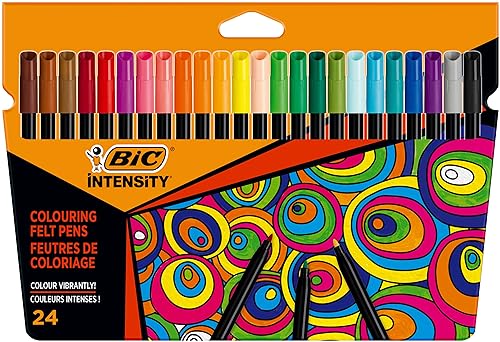 BIC Intensity Filzstifte, zum Malen für Erwachsene und Kinder, in 24 auswaschbaren Farben, mit stabiler Spitze, im Karton Etui von BIC Intensity
