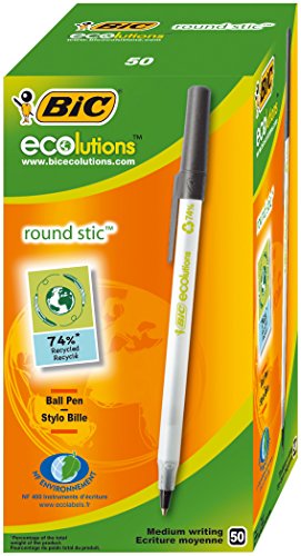 BIC 36135 Ecolutions Round Stic Kugelschreiber, mittelgroß, recycelte Tinte, fein, 0,5 mm, Schwarz von BIC