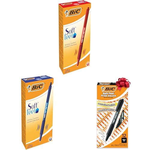 BIC Bundle Druckkugelschreiber SOFT Feel clic Grip, Strichstärke 0.4 mm/Kugeldurchmesser 1 mm / 3x Schachtel à 12 Stück, 12x Rot + 12x Blau + 12x Schwarz von BIC