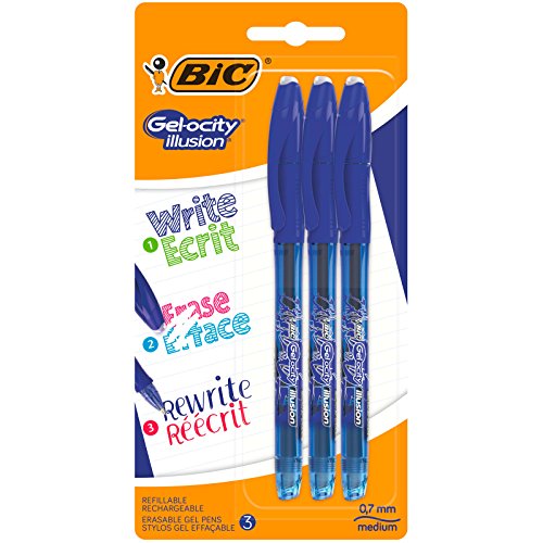 BIC Gel-ocity Tintenroller, Gelstifte in Blau, nachfüllbar, radierbare Tinte, mit gummierter Griff-Fläche, 3er Pack von BIC