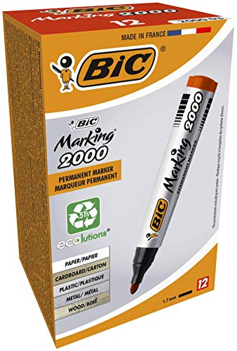 BIC Marking 2000 Permanent Marker, in Rot, 12er Pack, Wasserfester Stift auch für Karton, Plastik und Holz, mit Rundspitze, Strichstärke: 1,7 mm von BIC