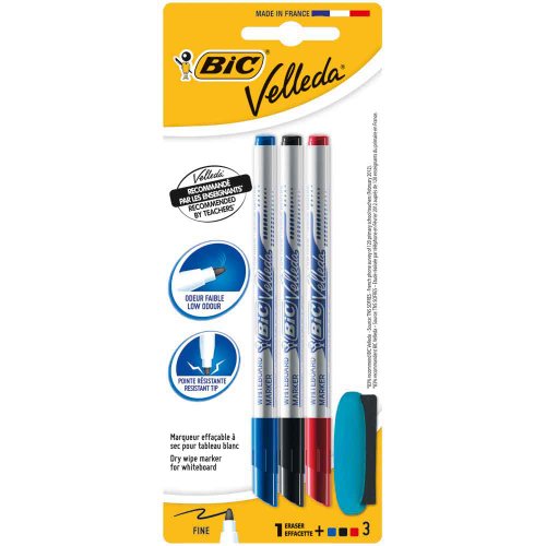 BIC Velleda Whiteboard 3x Stifte ( Schwarz, Rot, Blau ) und Wischer - Weiße Wand Marker von BIC