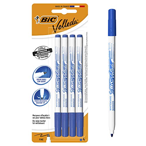 Bic Velleda 1721 Filzstift, trocken abwischbar, Blau, 4 Stück von BIC