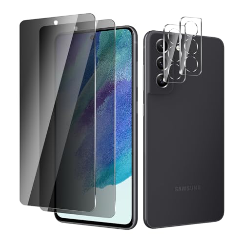 BIESHKJ 2+2 Stück, Sichtschutz schutzfolie für Samsung Galaxy S21 FE, 2 Stück Anti-Spy Panzer Schutz Glas + 2 Stück Kameraschutz, HD-Hartglasfolie, 26h-Härte, Kratzfest, Blasenfrei von BIESHKJ