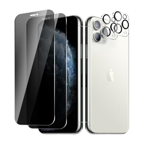 BIESHKJ 2+2 Stück, Sichtschutz Schutzfolie für iPhone 11 Pro Max, 2 Stück Anti-Spy Panzer Schutz Glas + 2 Stück Kameraschutz, HD-Hartglasfolie, 9h-Härte, kratzfest, Blasenfrei von BIESHKJ