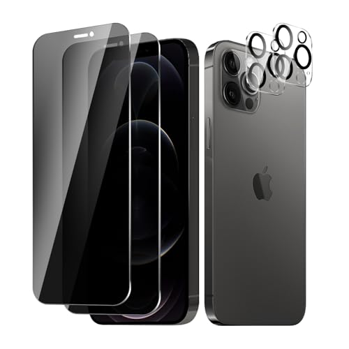 BIESHKJ 2 Stück Sichtschutz Schutzfolie für iPhone 12 Pro, Anti-Spy Panzer Schutz Glas + 2 Stück Kameraschutz, HD-Hartglasfolie, 9H-Härte, kratzfest, Blasenfrei von BIESHKJ