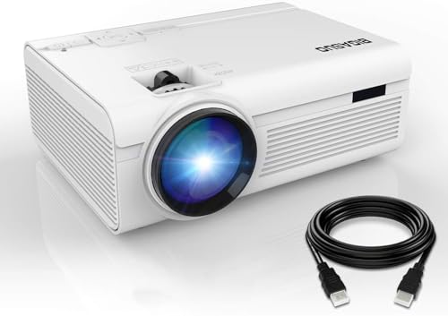 Mini Bluetooth Beamer Heimkino Projektor, BIGASUO LED Video Handy Beamer HD Smartphone Projector mit 200'' Display, USB, HDMI, SD, AV, VGA, Audio (Weiß) von BIGASUO