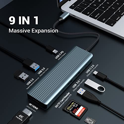 BIGBIG WON USB C Multiport, Multiport Adapter USB C mit 4K HDMI, 3 USB 3.0, 100W PD, SD/TF Kartenleser Kompatibel für MacBook Pro/Air und mehr Typ C Geräten von BIGBIG WON