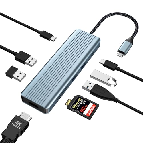 USB C Hub Adapter, 9 in 1 USB C zu HDMI Dual Monitor USB C Adapter mit 4K HDMI, 100W PD, USB 3.0/2.0, SD/TF-Kartenleser für MacBook Pro/Air, Dell,Surface Pro, HP, Lenovo von BIGBIG WON