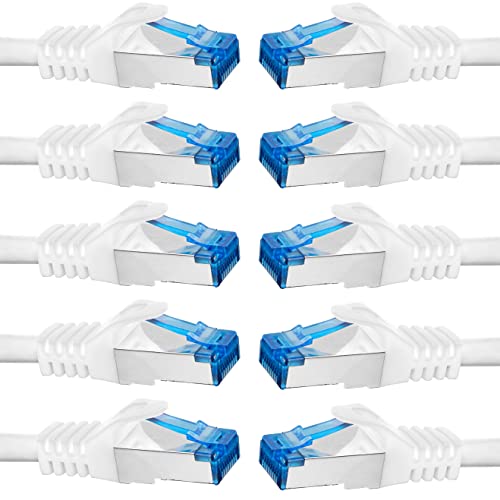 BIGtec - 10 Stück - 0,75m CAT.7 Gigabit Patchkabel Netzwerkkabel weiß Kupferkabel Patch Ethernt LAN DSL Kabel CAT7 (RJ45, Cat 7, S/FTP PIMF) 75cm von BIGtec