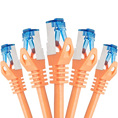 BIGtec - 5 Stück - 0,25m CAT.7 Gigabit Patchkabel Netzwerkkabel orange Kupferkabel Patch Ethernt LAN DSL Kabel CAT7 (RJ45, Cat 7, S/FTP PIMF) 25cm von BIGtec