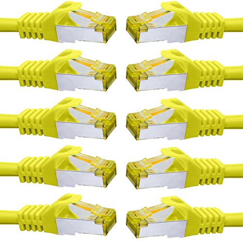 BIGtec LAN Kabel 10 Stück 0,15m Netzwerkkabel CAT7 Ethernet Internet Patchkabel CAT.7 gelb Gigabit doppelt geschirmt Netzwerke Router Switch 2 x Stecker RJ45 kompatibel zu CAT.5 CAT.6 CAT.6a CAT.9 von BIGtec