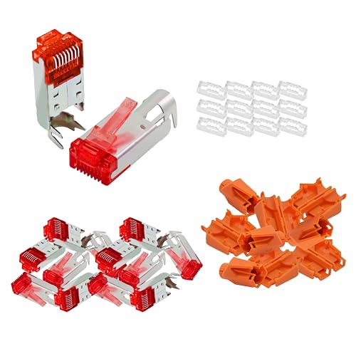 BIGtec RJ45 Stecker Netzwerkstecker 100 Stück Hirose TM21 orange Hochgeschwindigkeits Verbindung für Gigabit Ethernet 1000BASE-T und Fast Ethernet 100BASE-TX AWG 24-27 von BIGtec