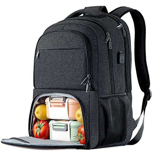 BIKROD Groß Lunch Schulrucksack Arbeit Rucksack 17.3 Zoll Laptop Rucksack mit USB Ladeanschluss Business Reisen Notebook Tasche für Herren Männer Frauen Jungen Teenager Schwarz von BIKROD