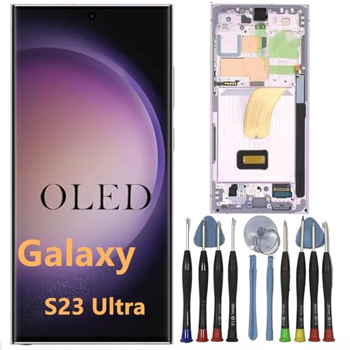 OLED Galaxy S23 Ultra Bildschirm Ersatz für Samsung S23ultra Display Touchscreen Digitizer Montage SM-S918B SM-S918B/DS LCD Unterstützung Fingerabdruck und S-Pen (Lila Rahmen+Reparaturwerkzeuge) von BIKZLDEW