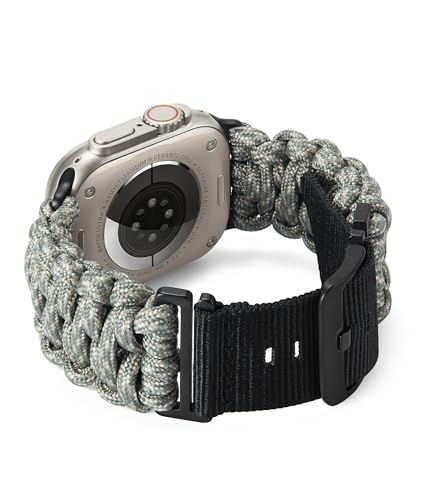 BINLUN Kompatibel mit Apple Watch Armband Paracord 550 49mm Militär Stil Robustes Nylon Sportarmband Ersatzarmband für iWatch Ultra Herren Damen 8 Farben(Tarngrün) von BINLUN