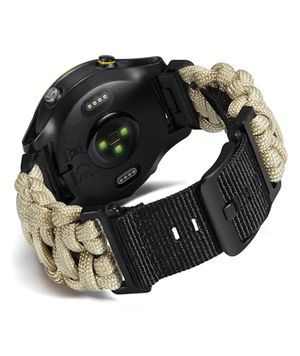 BINLUN Kompatibel mit Garmin Armband 22MM Nylon Paracord Militär Sports Robustes Für Quickfit-Armband Geflochtene Ersatzarmband Passt Für Fenix/für Forerunner/Für Descent/Für Instinct(Khaki,22mm) von BINLUN