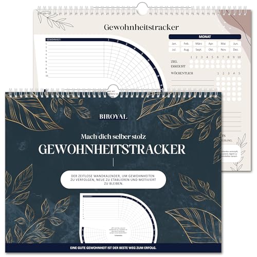 BIROYAL Habit Tracker, 12 Monate undatiert Gewohnheitstracker als Wandkalender, tägliches, wöchentliches und monatliches Gewohnheitstracker Kalender mit inspirierenden Zitaten & Tipps, Dunkelblau von BIROYAL