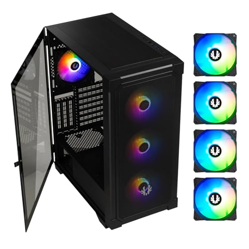 BitFenix Graph Mesh 4 ARGB Fans, High Airflow PC Gaming Case Black, GPU Support 355mm, 240 Top/360 Front AIO Support, 4+4 Controller (LED/PWM System) Temper Glass Aura SYNC/Mystic Light/RGB Fusion 2.0 von BITFENIX