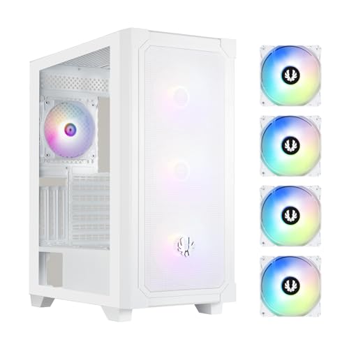 BitFenix Graph Mesh 4 ARGB Fans, High Airflow PC Gaming Case White, GPU Support 355mm, 240 Top/360 Front AIO Support, 4+4 Controller (LED/PWM System) Temper Glass Aura SYNC/Mystic Light/RGB Fusion 2.0 von BITFENIX