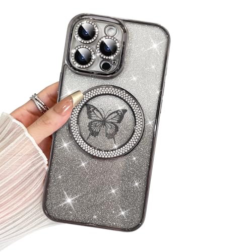 BITOBE Entworfen für iPhone 16 Pro, niedlicher Schmetterling, schlanke Beschichtung, Glitzer, Bling Cover für Frauen und Mädchen, schützender Kameraschutz, Stoßstange, 6,1 Zoll, Schwarz von BITOBE