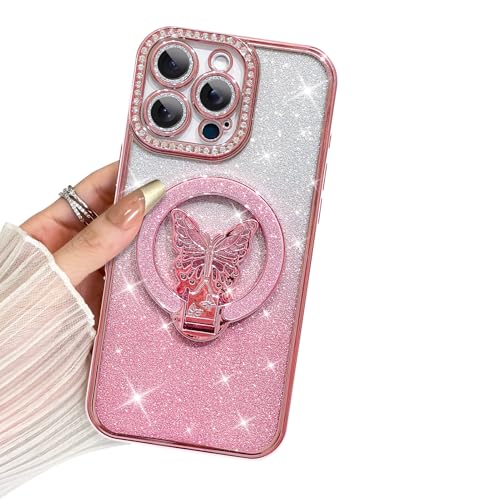 BITOBE Entworfen für iPhone 16 Pro Max, niedliche 3D-Schmetterlings-Hülle, schlanke Beschichtung, Glitzer, Luxus-Strass-Abdeckung mit Ständer, für Damen und Mädchen, schützender Kameraschutz, von BITOBE