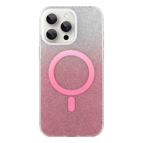 BITOBE Glitzer-Schutzhülle für iPhone 15+ Pro Max, Farbverlauf, funkelnd, bunt, niedlich, glitzernd, magnetisch, Fallschutz, Handyhülle für Damen und Mädchen, kompatibel mit MagSafe – Sakura-Rosa von BITOBE