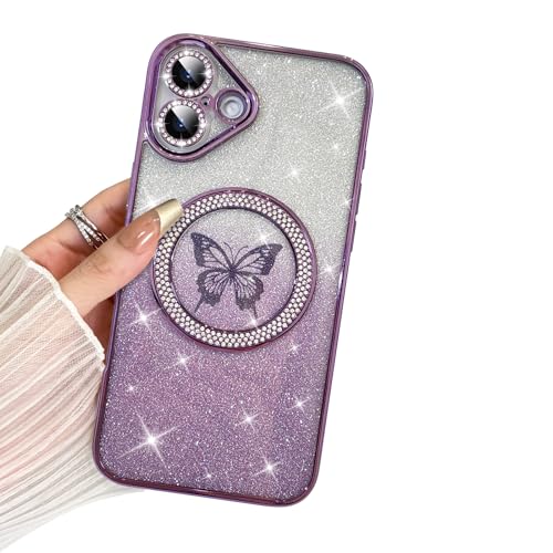 BITOBE Schutzhülle für iPhone 16 Plus, niedliche Schmetterlings-Hülle, 2 Displayschutzfolien, schlanke Beschichtung, Glitzer-Strass-Abdeckung für Frauen und Mädchen, Plustective Camera Plustection von BITOBE