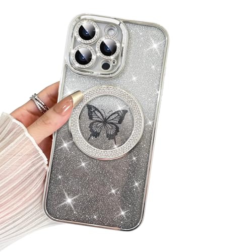 BITOBE Schutzhülle für iPhone 16 Pro Max, niedliche Schmetterlings-Hülle, 2 Displayschutzfolien, schlanke Beschichtung, Glitzer-Strass-Abdeckung für Damen und Mädchen, schützende Kamera, Pro von BITOBE