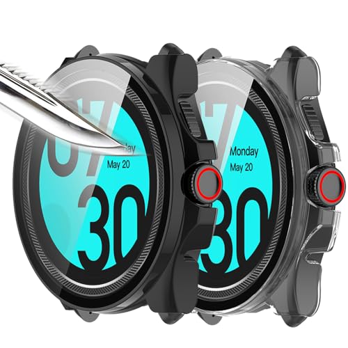 BITONG 2X Cover kompatibel mit Ticwatch Pro5 Hülle - Fullbody Fitnesstracker Case Set aus Glas Hard PC Rundum Displayschutz- Transparent Schwarz von BITONG