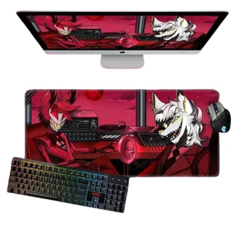 BJMAND Hazbin Hotel, großes Mauspad, 80 x 30 cm, Gaming-Mauspad, Anime-Charakter, Engel Staub und Alastor, bedrucktes erweitertes Mauspad, rutschfeste Gummiunterseite, Schreibtischunterlage für von BJMAND