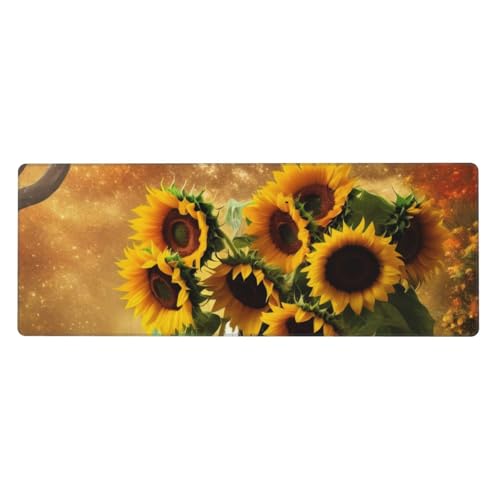 Modische Vase Sonnenblume großes Mauspad – 30 cm x 80 cm Schreibtischunterlage, rutschfestes Gummi-Mauspad für Computer-Tastatur, perfekt für Büro und Gaming von BKTRAVERPT