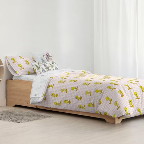 FUNDA NÓRDICA Con BOTONES 100% ALGODÓN Modelo Tweety Vichy PINK para CAMA DE 80 (140X200 cm.) von BL BELUM