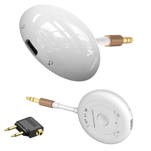 Flugzeug Bluetooth 5.3 Audio Transmitter, Wireless Adapter unterstützt 2 AirPods Order Kopfhörer mit niedriger Latenz für Flugreisen, Fitnessstudio, TV, PC, mit 3.5mm AUX Buchse von BLACKHORSE