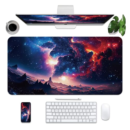 BLESWIN Leder-Mauspad, rutschfeste PU-Schreibtischunterlage für Büro, Haus und Schule, ideal für große Mauspads und Schreibtischmatten auf dem Schreibtisch (Galaxie, 31.5 „x 15.7“) von BLESWIN