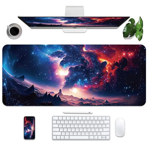 BLESWIN Leder-Mauspad, rutschfeste PU-Schreibtischunterlage für Büro, Haus und Schule, ideal für große Mauspads und Schreibtischmatten auf dem Schreibtisch (Galaxy, 35.4 „x 15.7“) von BLESWIN